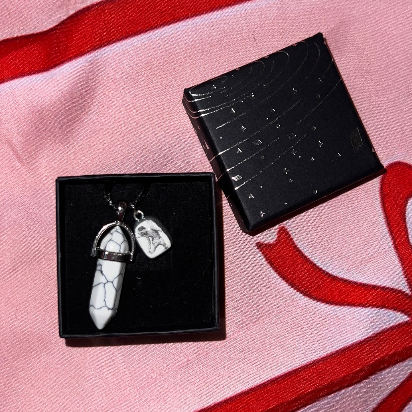 Marbled Pendant Necklace | Mini Angel Cherub Charm | Faux Leather Chain | Silver-Tone Detail | Ethereal Jewelry