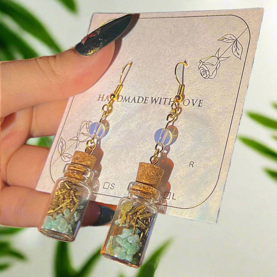 Strength & Protection Amazonite and Opal Spell Jar Earrings