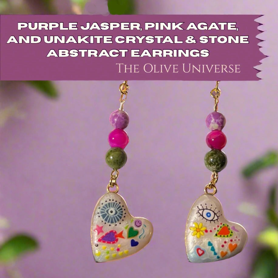 Purple Jasper, Pink Agate & Unakite Abstract Earrings | Handmade Crystal & Stone Jewelry