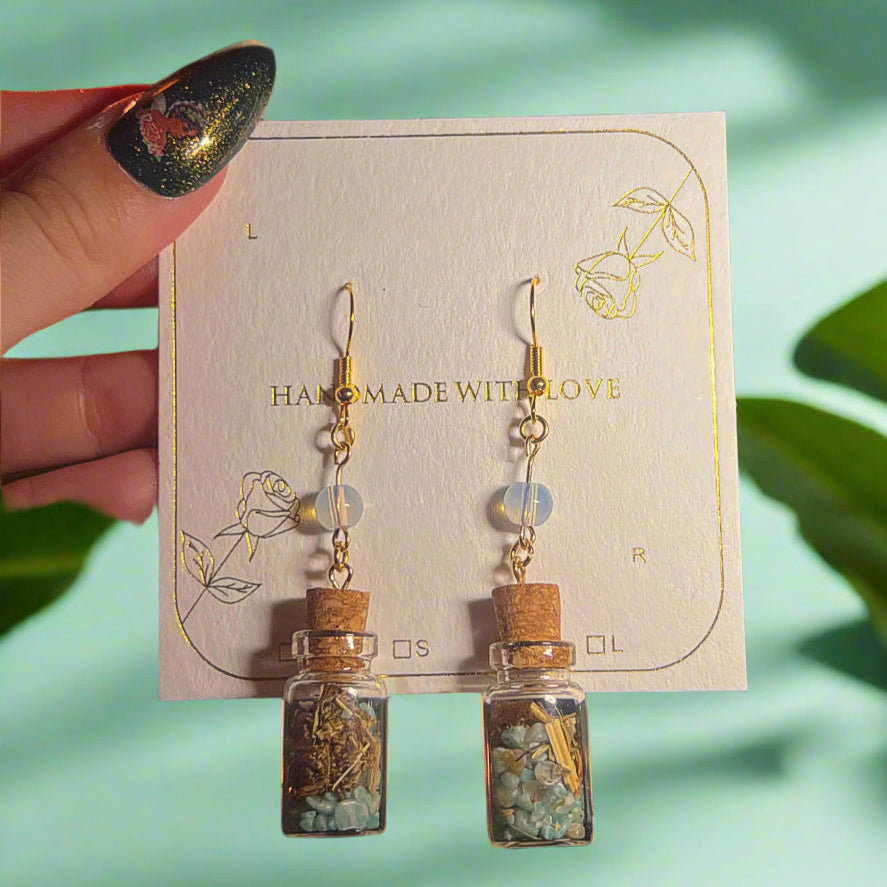 Strength & Protection Amazonite and Opal Spell Jar Earrings
