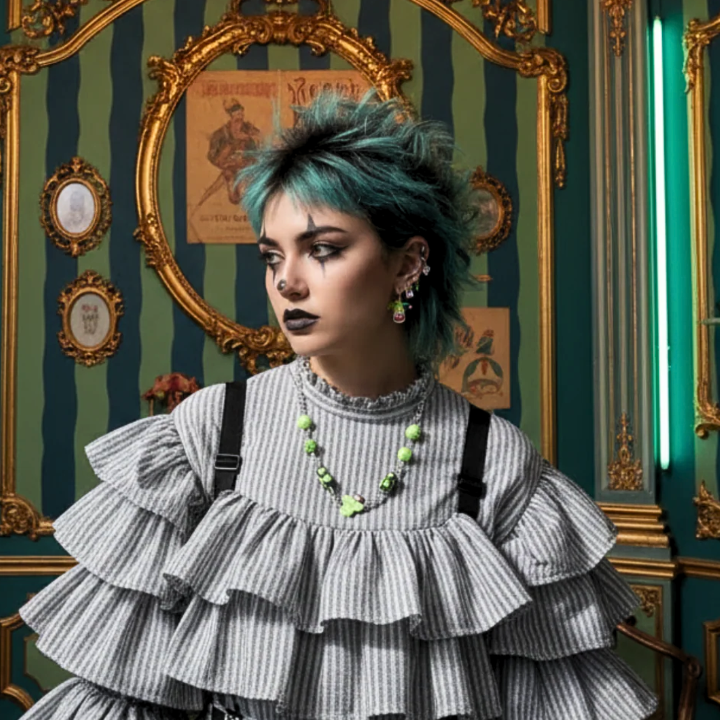 Punk Girl Grunge Beaded Chain Necklace — Olive Made