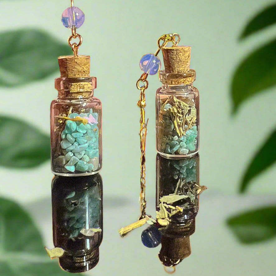 Strength & Protection Amazonite and Opal Spell Jar Earrings