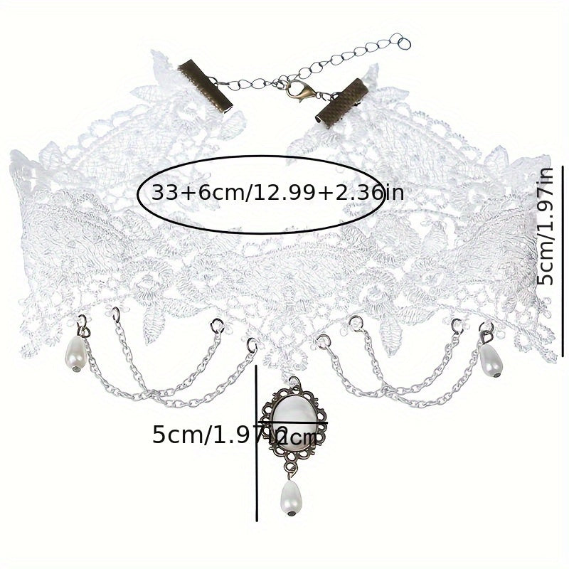 vintage white lace pendant choker