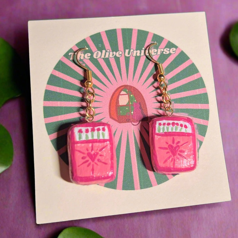 Matchbox Heart Earrings - Handmade Polymer Clay Charm Earrings