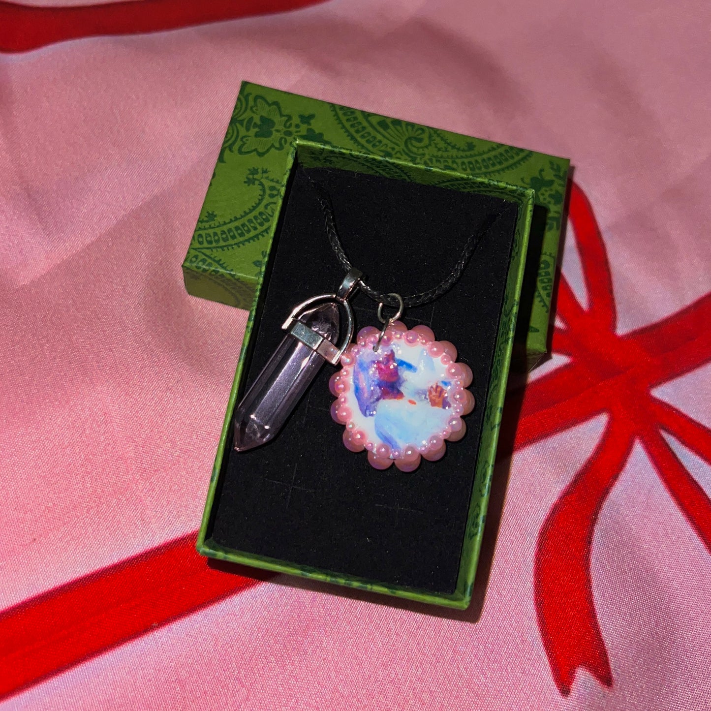 Bedazzled Iridescent Princess Necklace | Fairy Princess Necklace | Flower Princess Necklace | Polymer Clay Charm | Gemstone Pendant