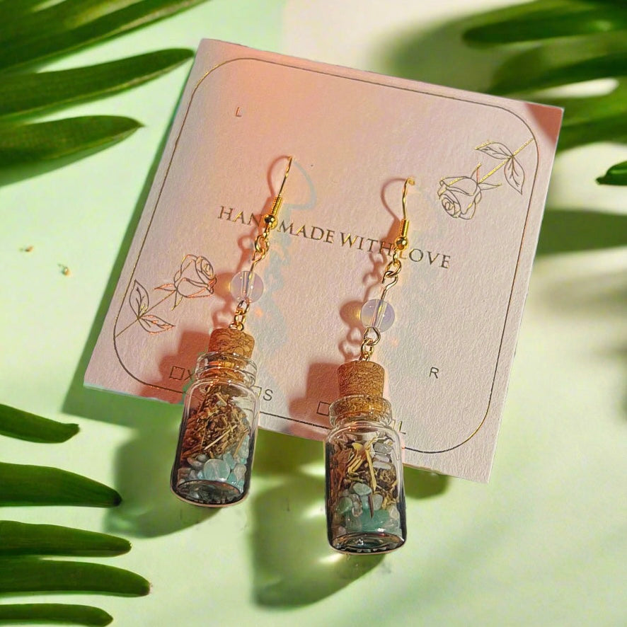 Strength & Protection Amazonite and Opal Spell Jar Earrings