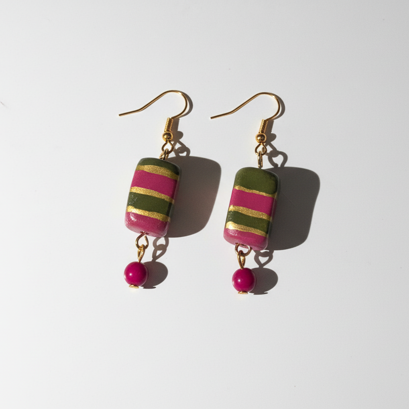 Cheetah Print Pink Pony Bracelet Set | Gold Plated Charm Bracelet | Pink Agate Beads | Handmade Clay Earrings | Toycore Maximalist Jewelry