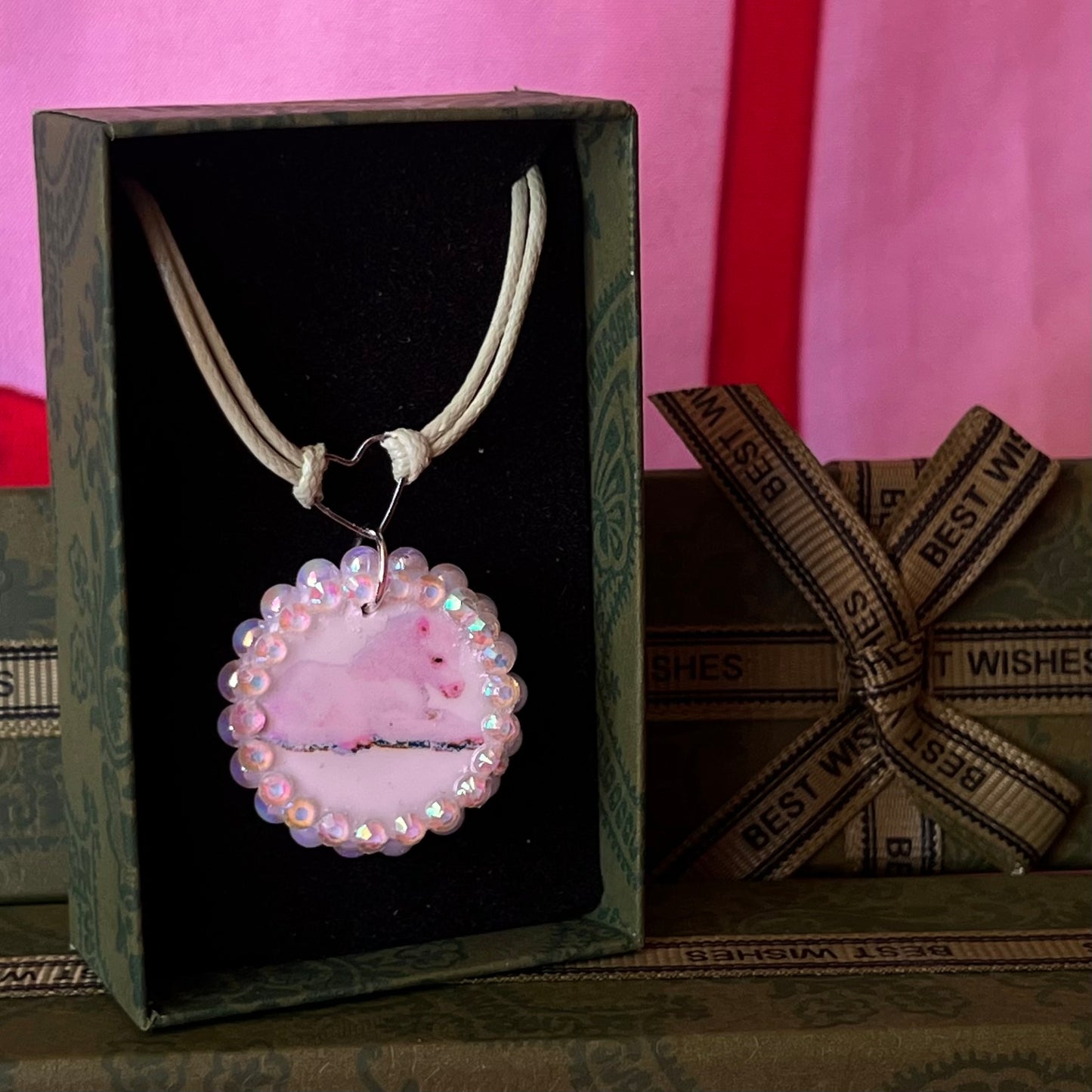 Unicorn Foal Charm Heart Choker | Coquette Pastel Green + Iridescent Pearls | Olive Made
