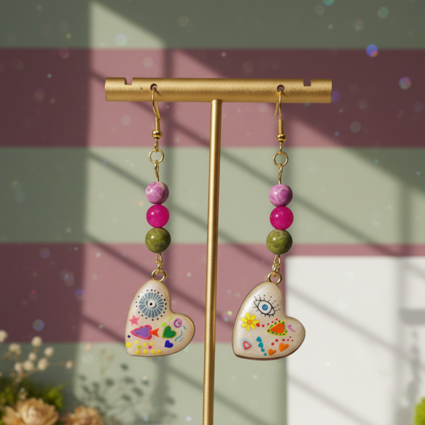 Purple Jasper, Pink Agate & Unakite Abstract Earrings | Handmade Crystal & Stone Jewelry