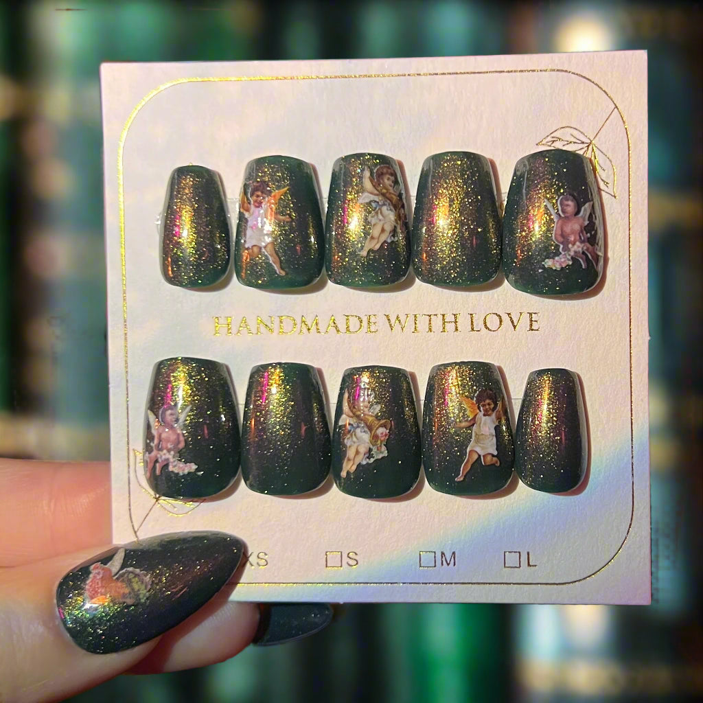 Golden Green Masc Fit Custom False Nails