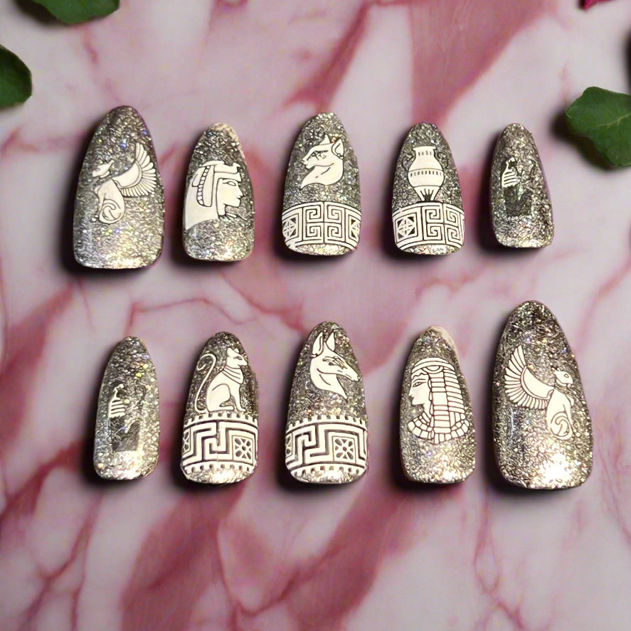 Silver Egyptian Inspired False Nails