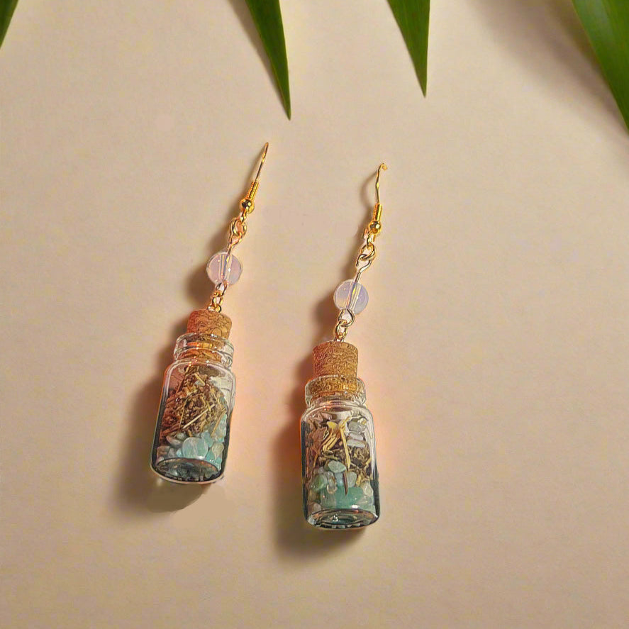 Strength & Protection Amazonite and Opal Spell Jar Earrings