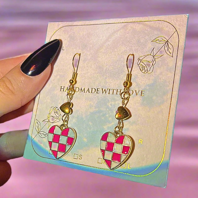 Hematite Hearts Earrings | Real Hematite Stone & Gold-Plated Links