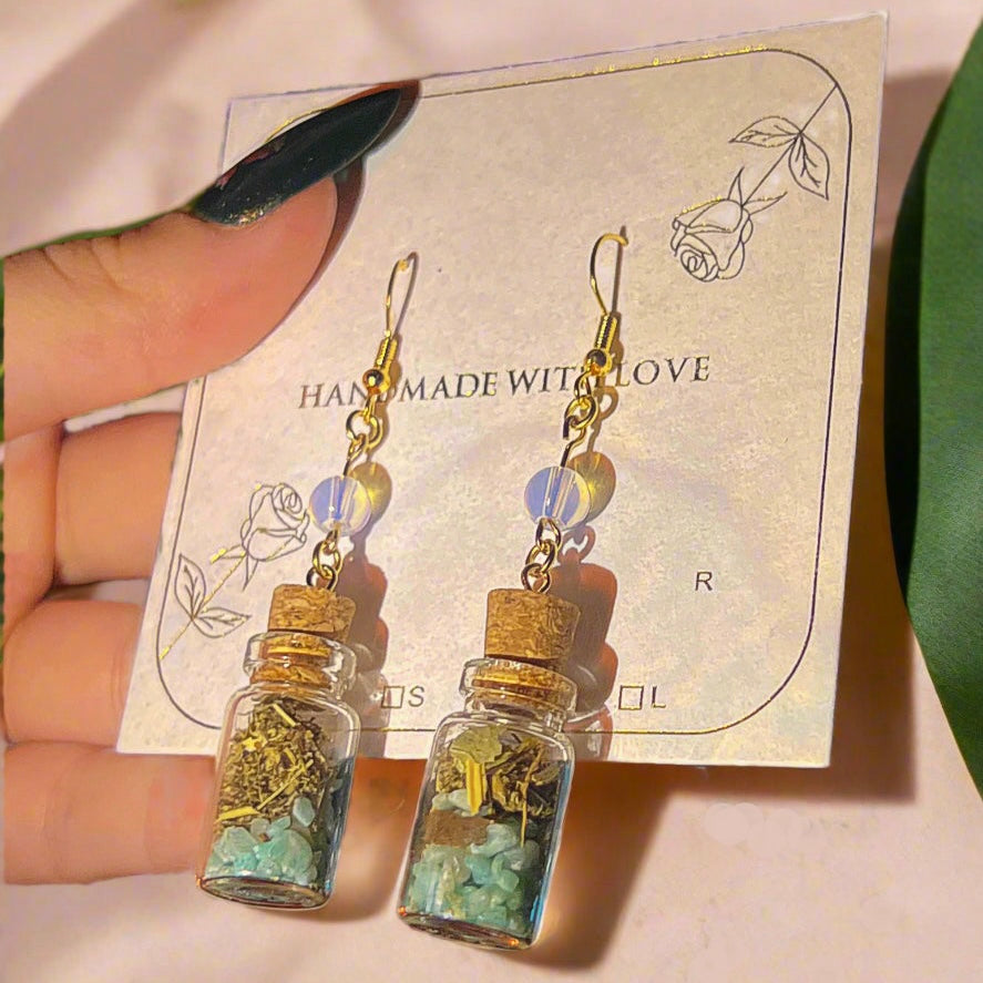 Strength & Protection Amazonite and Opal Spell Jar Earrings