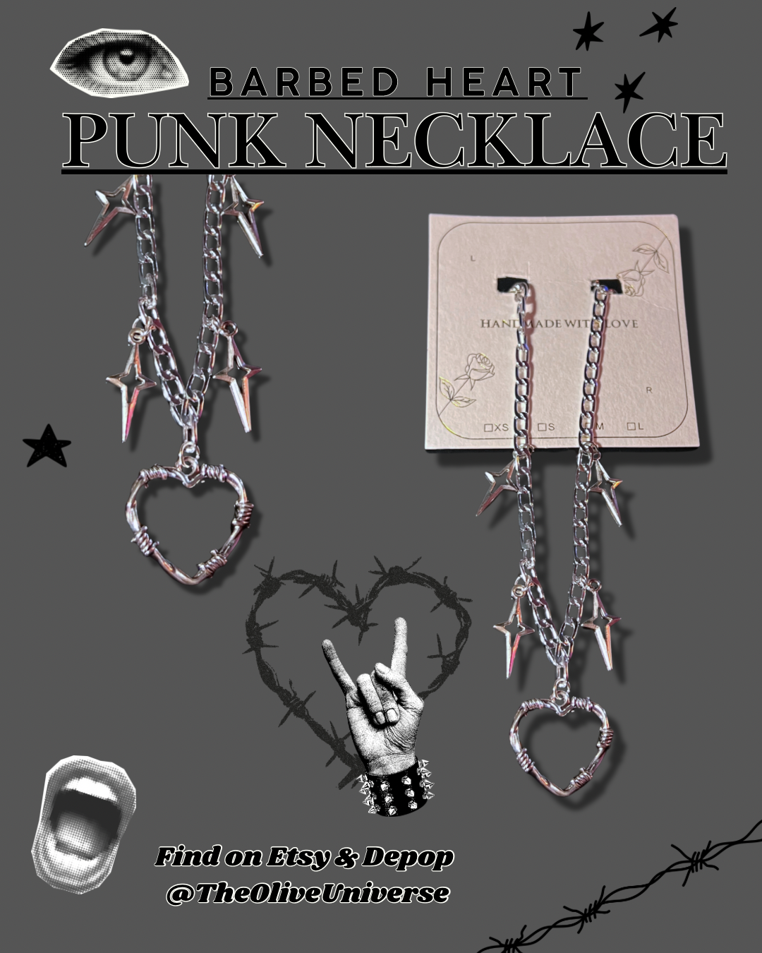 Barbed Heart Y2k Punk Style Necklace - Olive Made