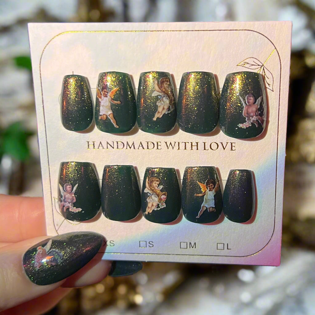 Golden Green Masc Fit Custom False Nails