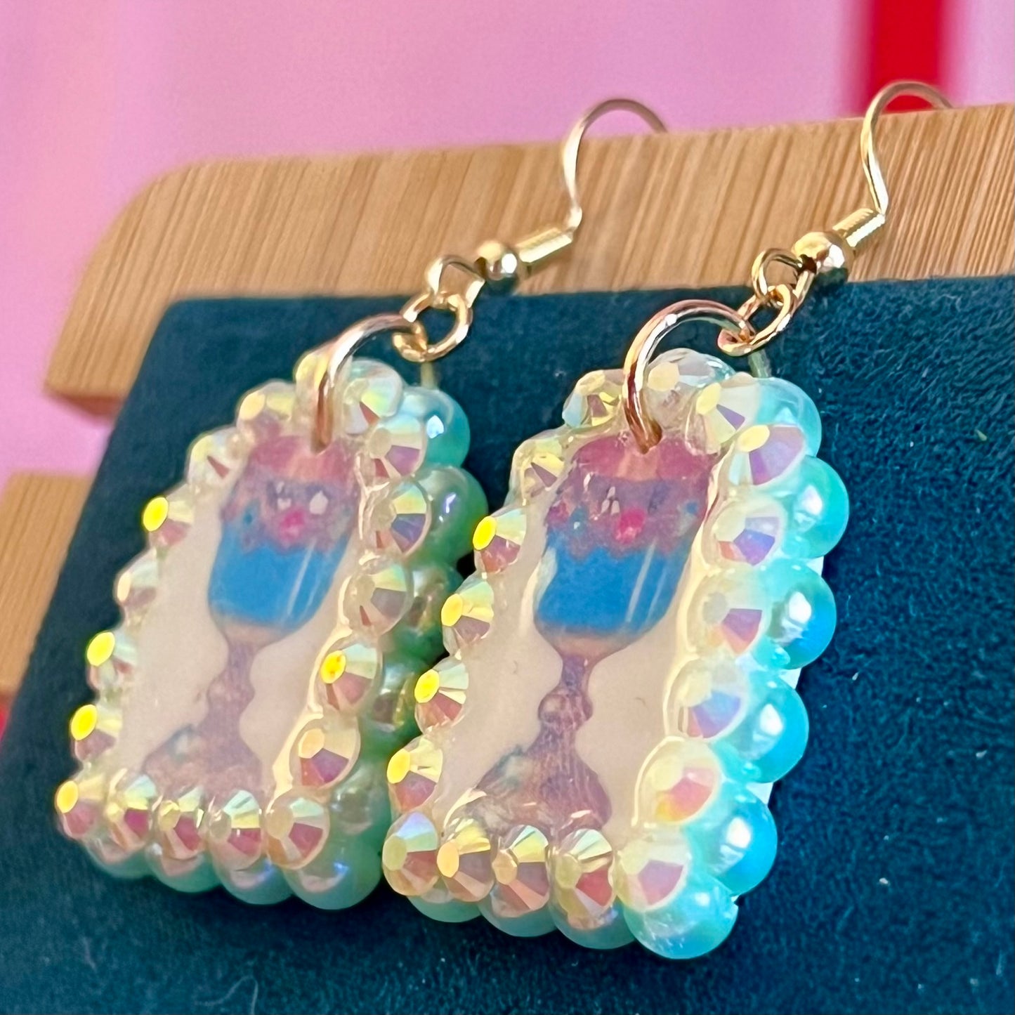 Blue + Gold Chalice Clay Earrings | Ancient-Inspired Arch Dangles | Lost Ruins Ancient Artifact Earrings