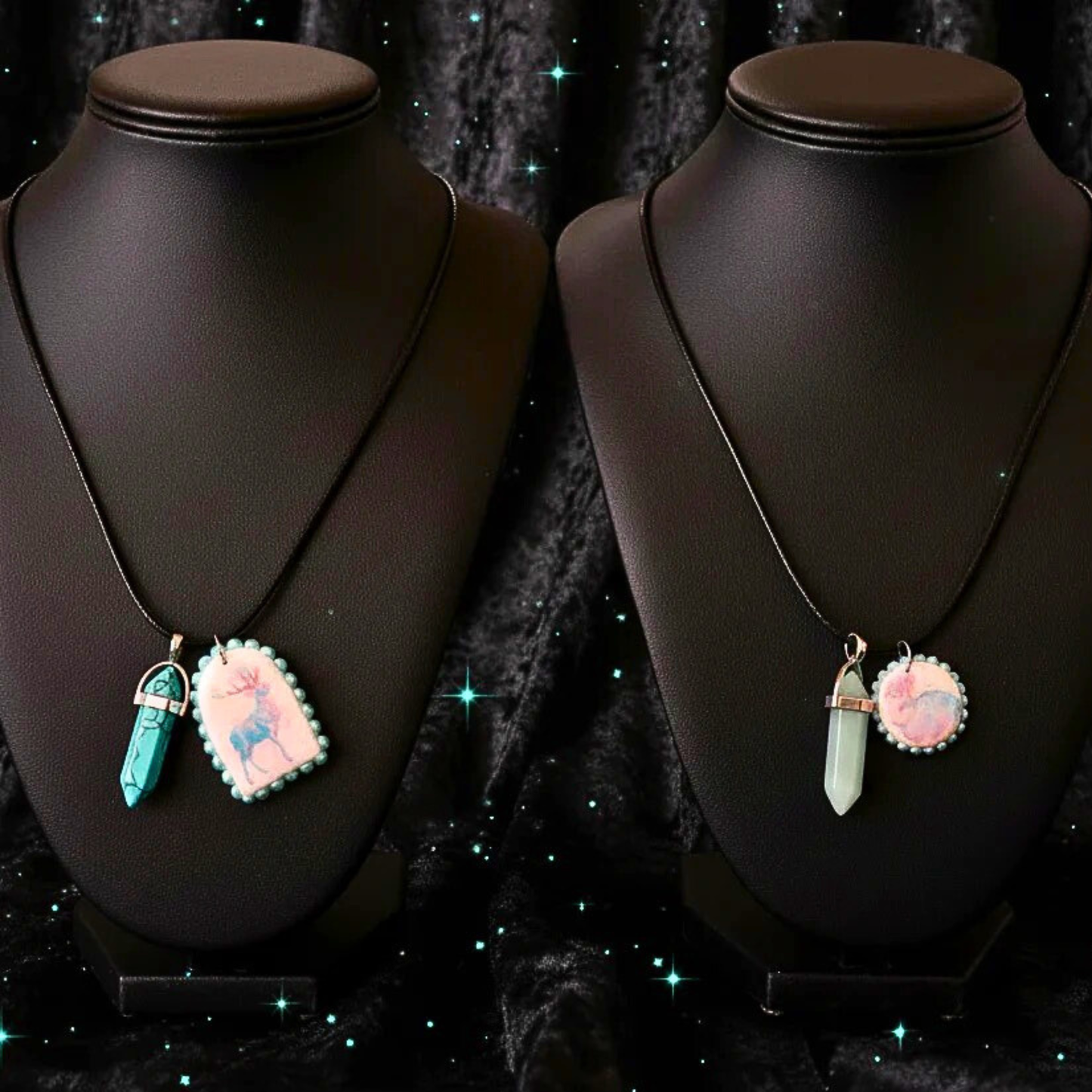 Blue Magic Charm Necklace | Blue Stag Arch Pendant or Iridescent Jackalope | 22” Adjustable Faux Leather Chain