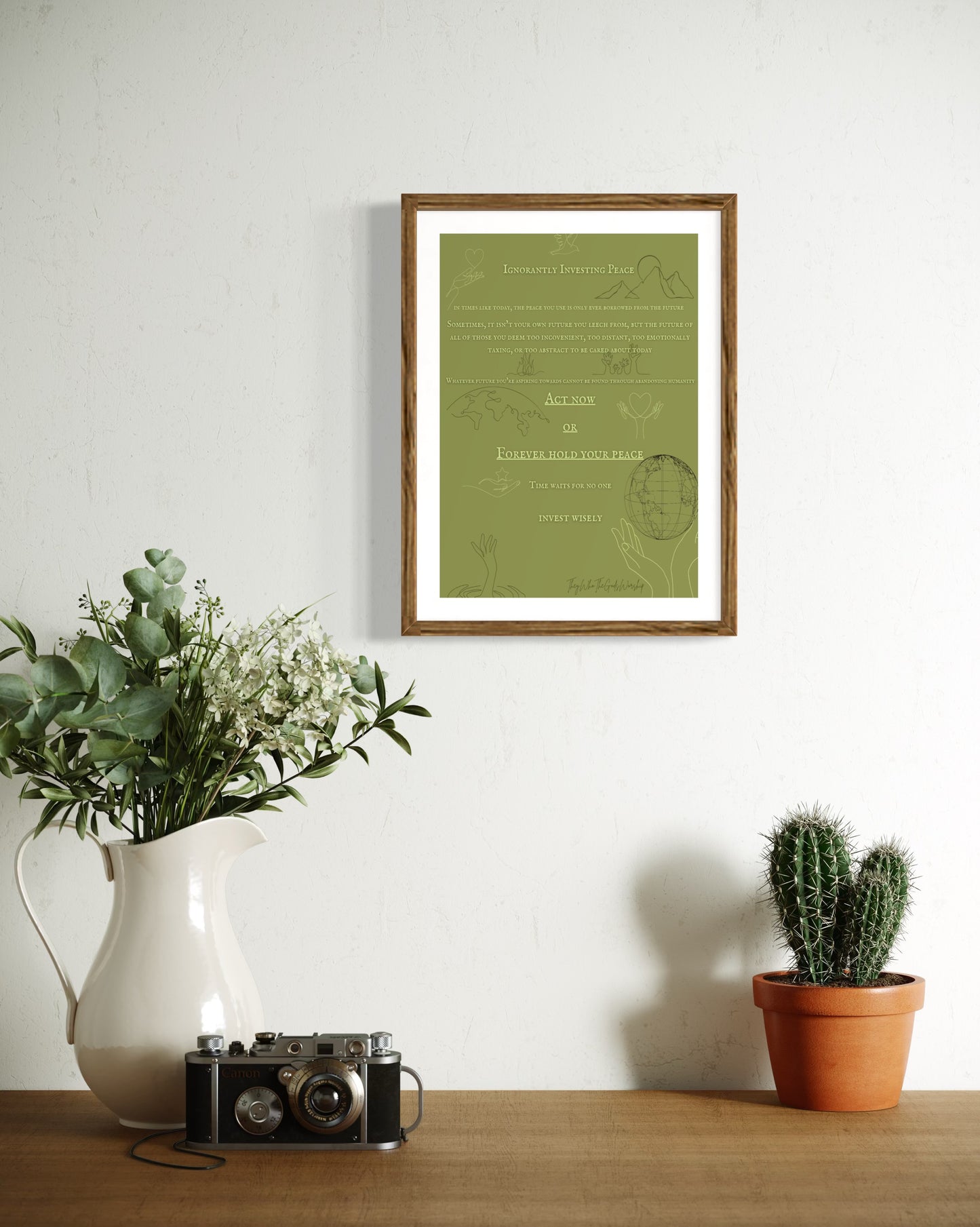 Artist Made Prints - Peace Focused Olive Green Monochrome Decor Poster
