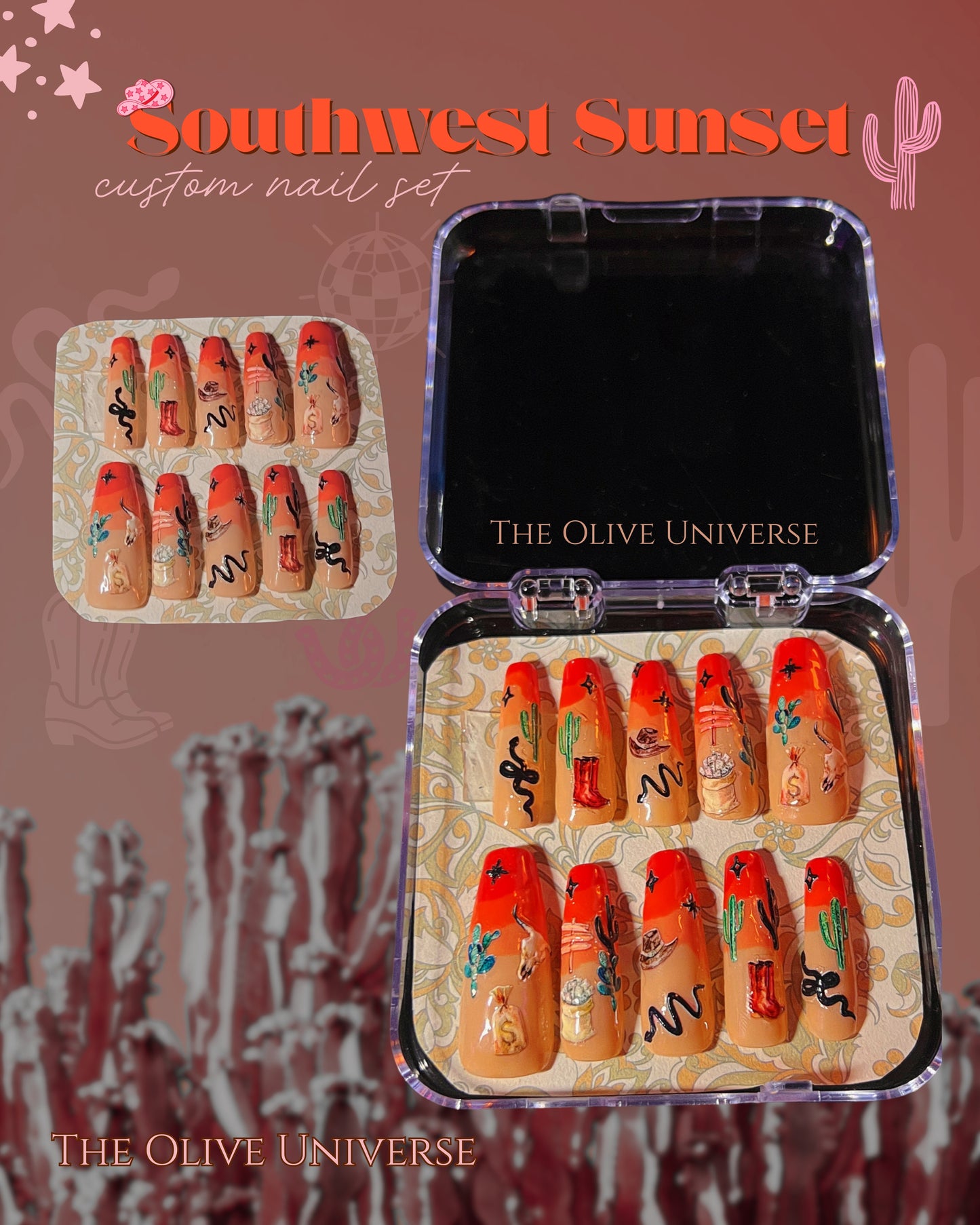 Southwest Sunset Olive Made Custom Design Gel Nail Set - Olive Made