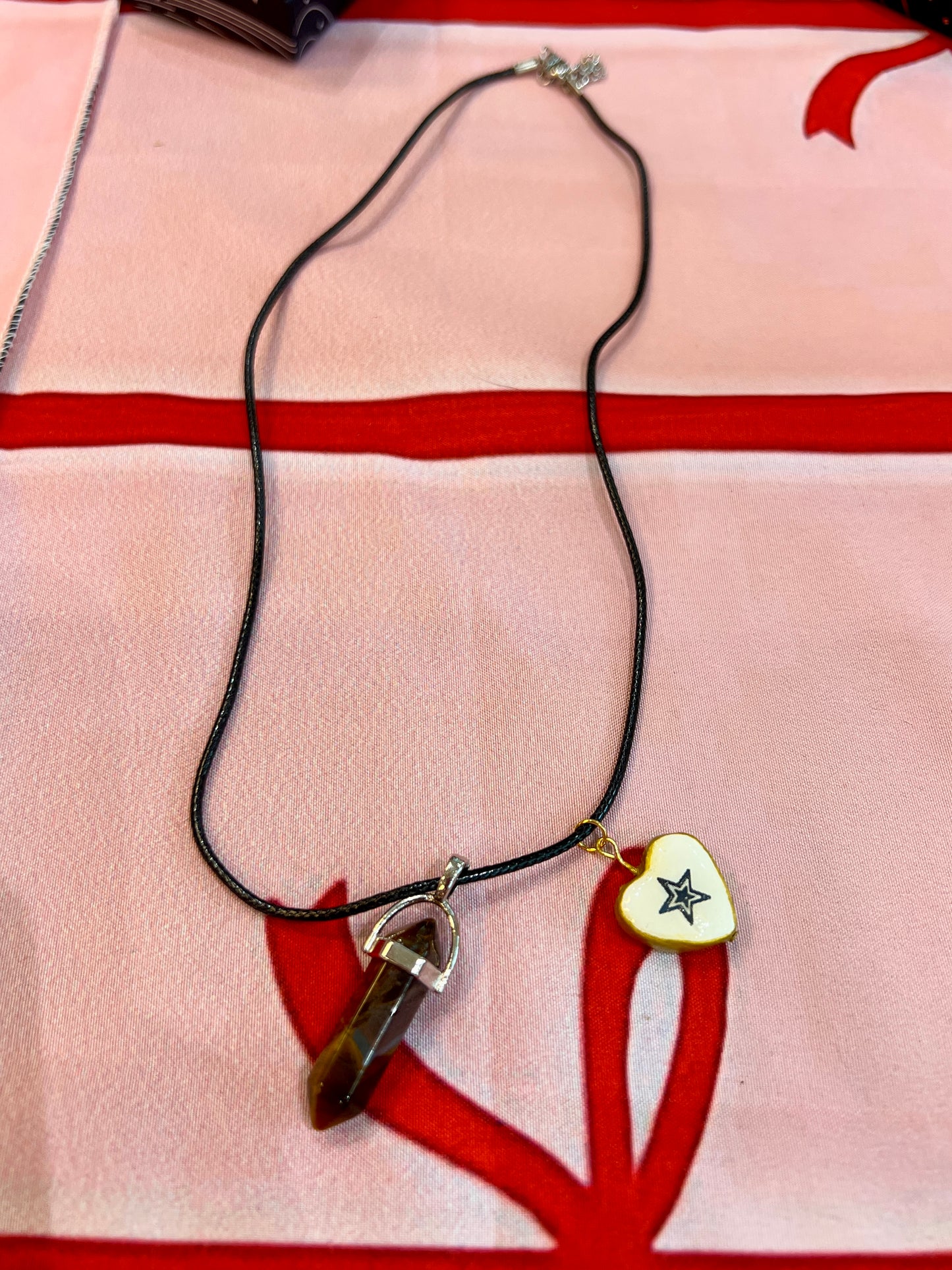 Retro Pendant Necklace | Faux Leather Chain | Hand Sculpted Clay Charm | Gold Accents | Nostalgic Statement Jewelry