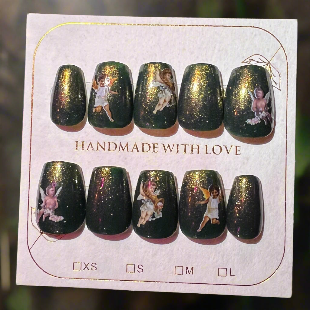 Golden Green Masc Fit Custom False Nails