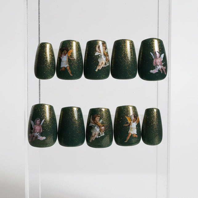 Golden Green Masc Fit Custom False Nails