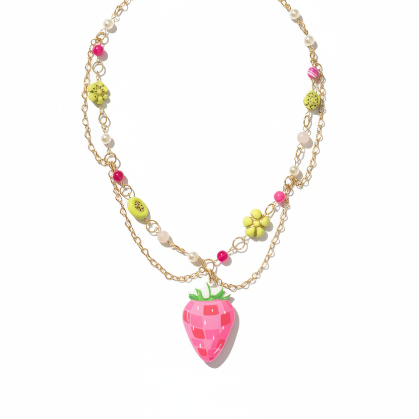 Disco Fields Necklace — Rose Quartz, Agate, Faux Pearls, Baroque Beads