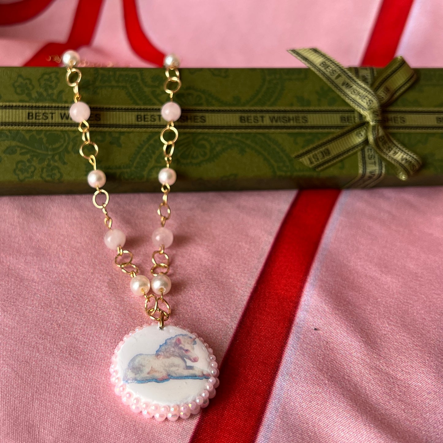 Coquette Unicorn Necklace | Rose Quartz Pearl Necklace | Olive Made
