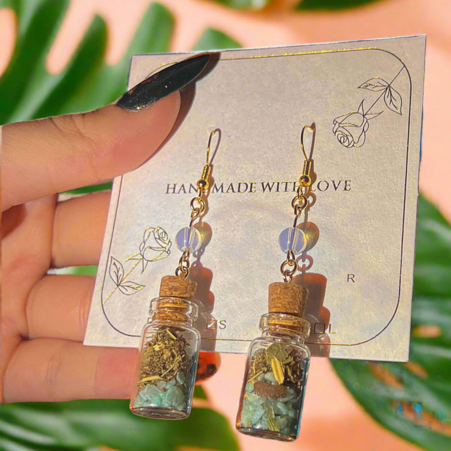 Strength & Protection Amazonite and Opal Spell Jar Earrings