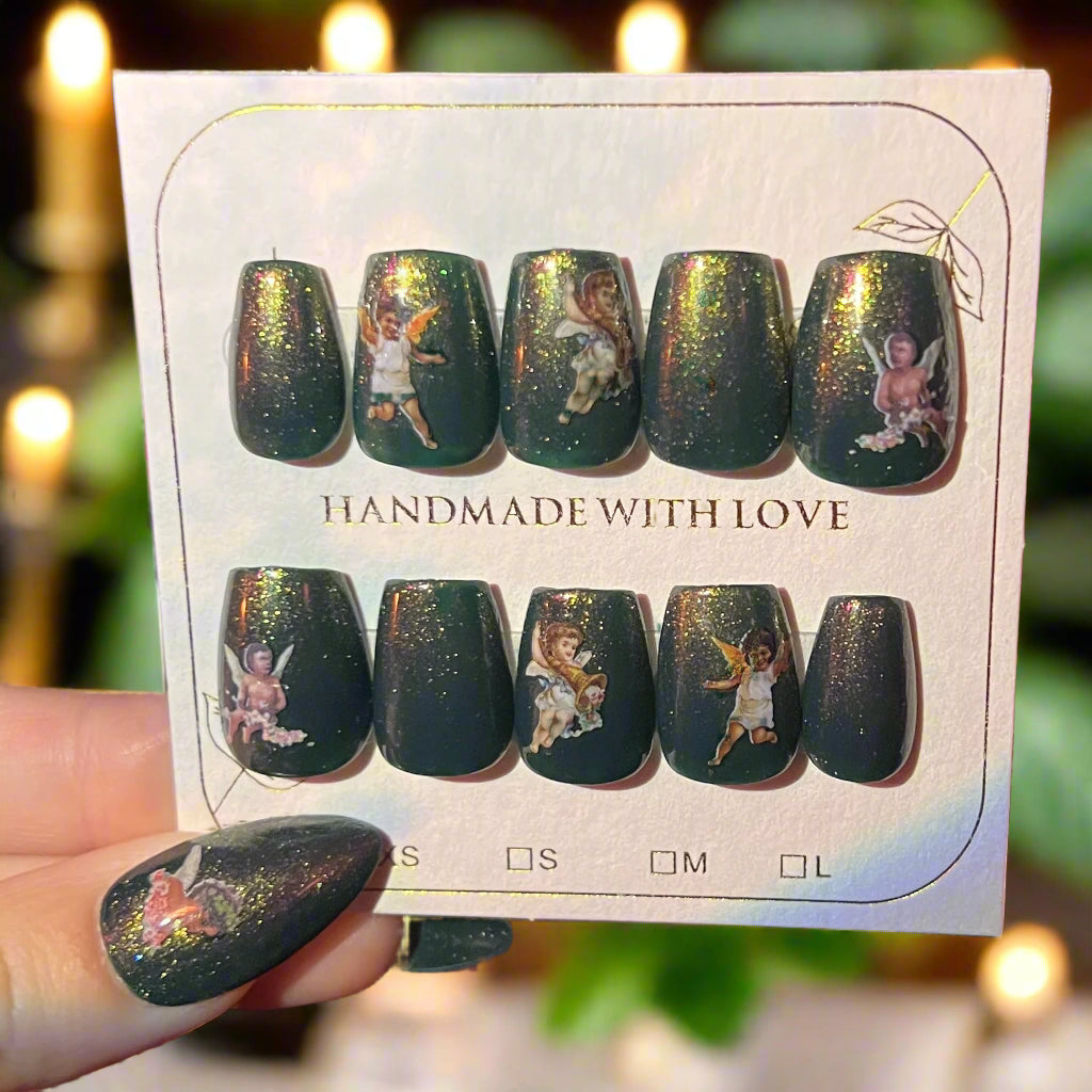 Golden Green Masc Fit Custom False Nails