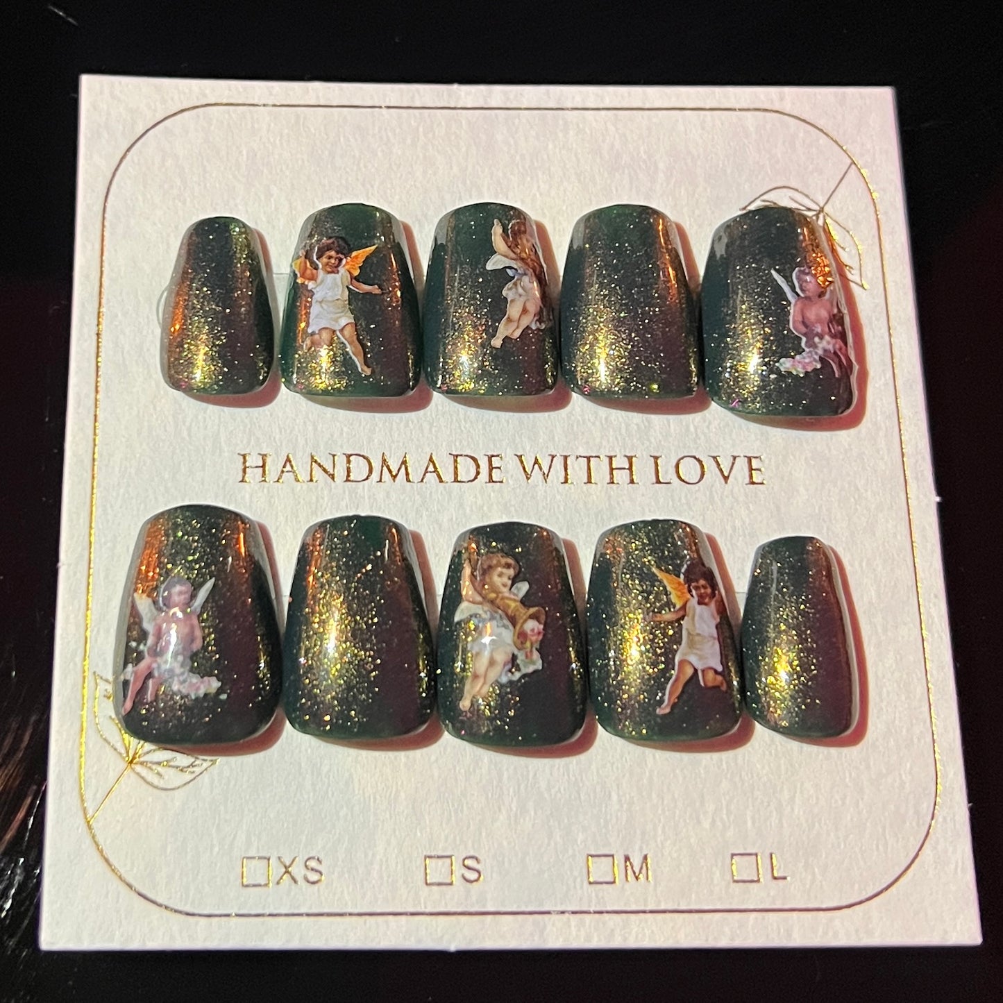 Golden Green Masc Fit Custom False Nails
