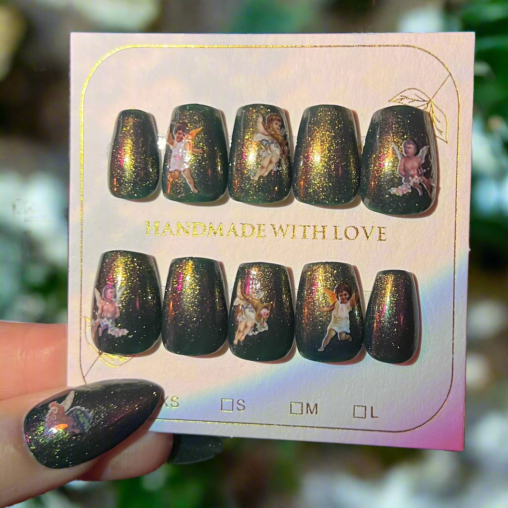 Golden Green Masc Fit Custom False Nails