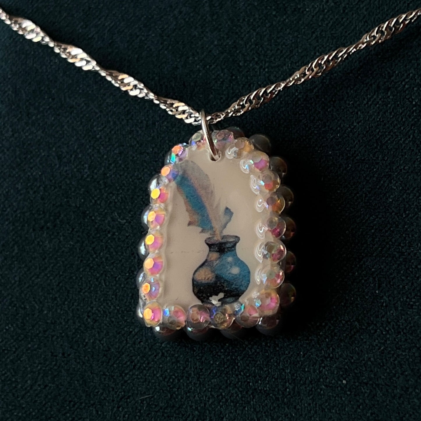 "The Author’s Armor" Necklace | Quill & Ink Pendant | 925 Sterling Silver Chain (20") | Olive Made