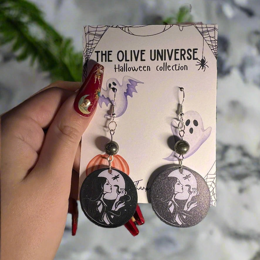 Midnight Veil – Hematite & Silver Mystical Earrings