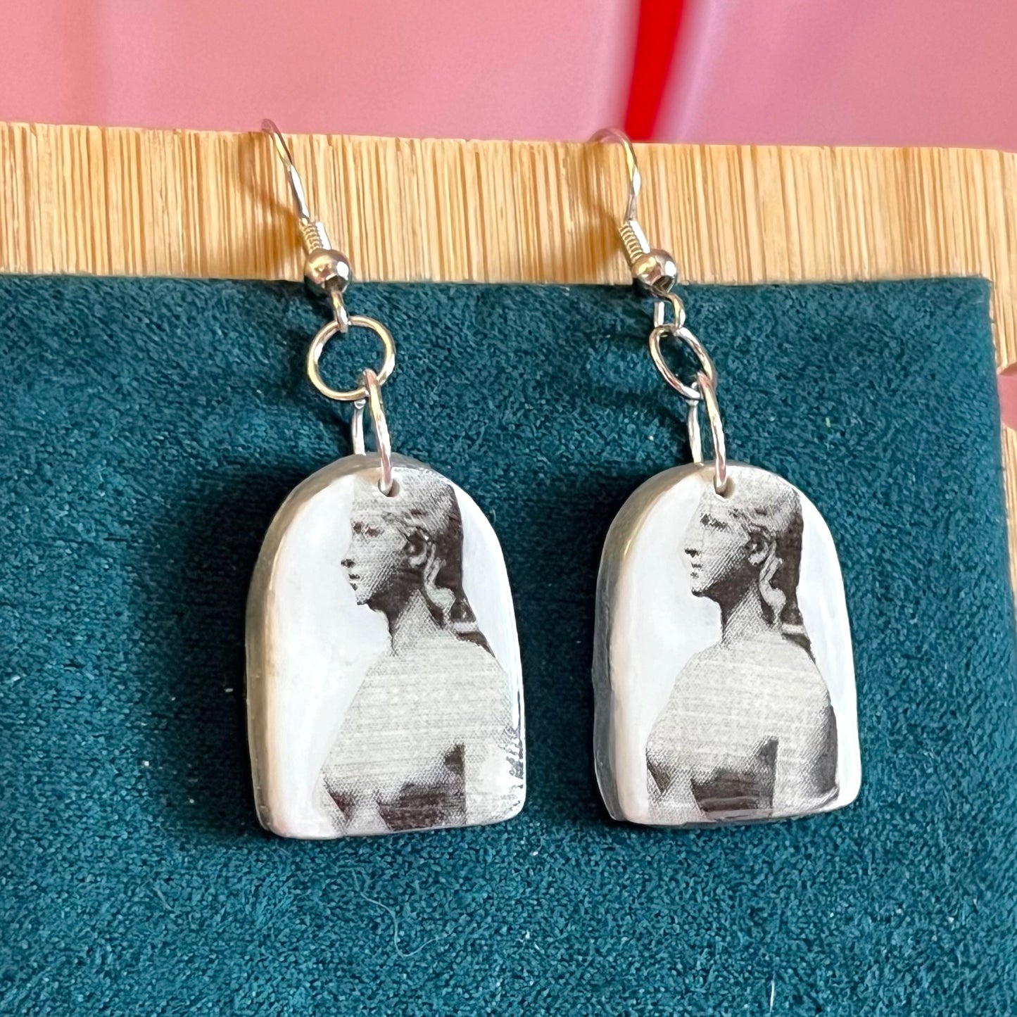 Greyscale Greek Statue Earrings | Handmade Polymer Clay Earrings | Silver Hypoallergenic Hooks | Grunge Indie Retrowave