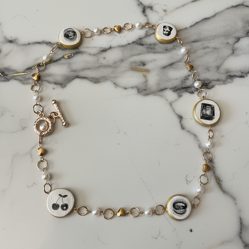 Cutout Gold Heart & Faux Pearl Beads Necklace — “Stone of Stability” Collection