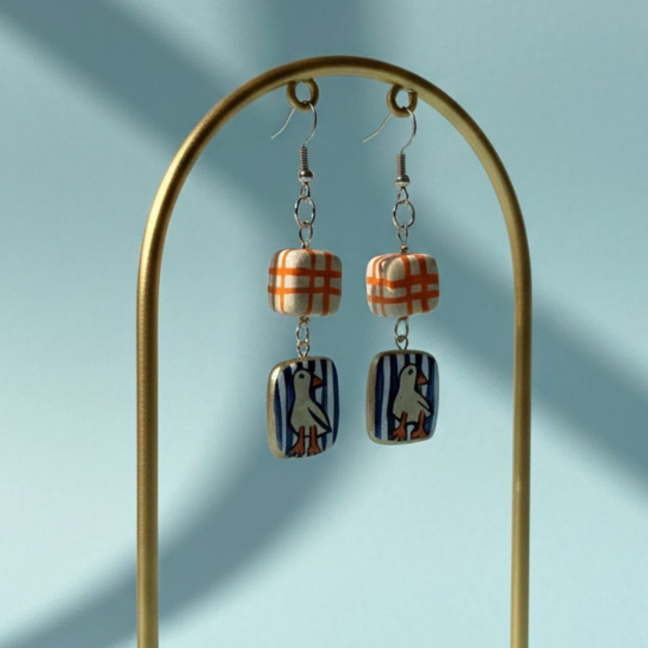 Hand Painted Goose Earrings — Clay Bird Charms, 24k Gold Plated Hardware | Olive Made