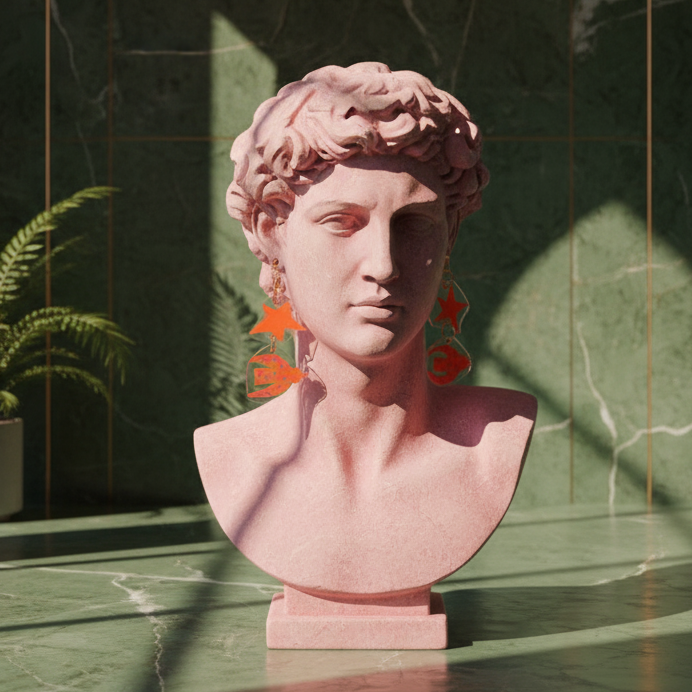 Neon Orange Pentagram + Spirit Bird Dangle Earrings — Hand-Drawn Acrylic Marker Art | Olive Made