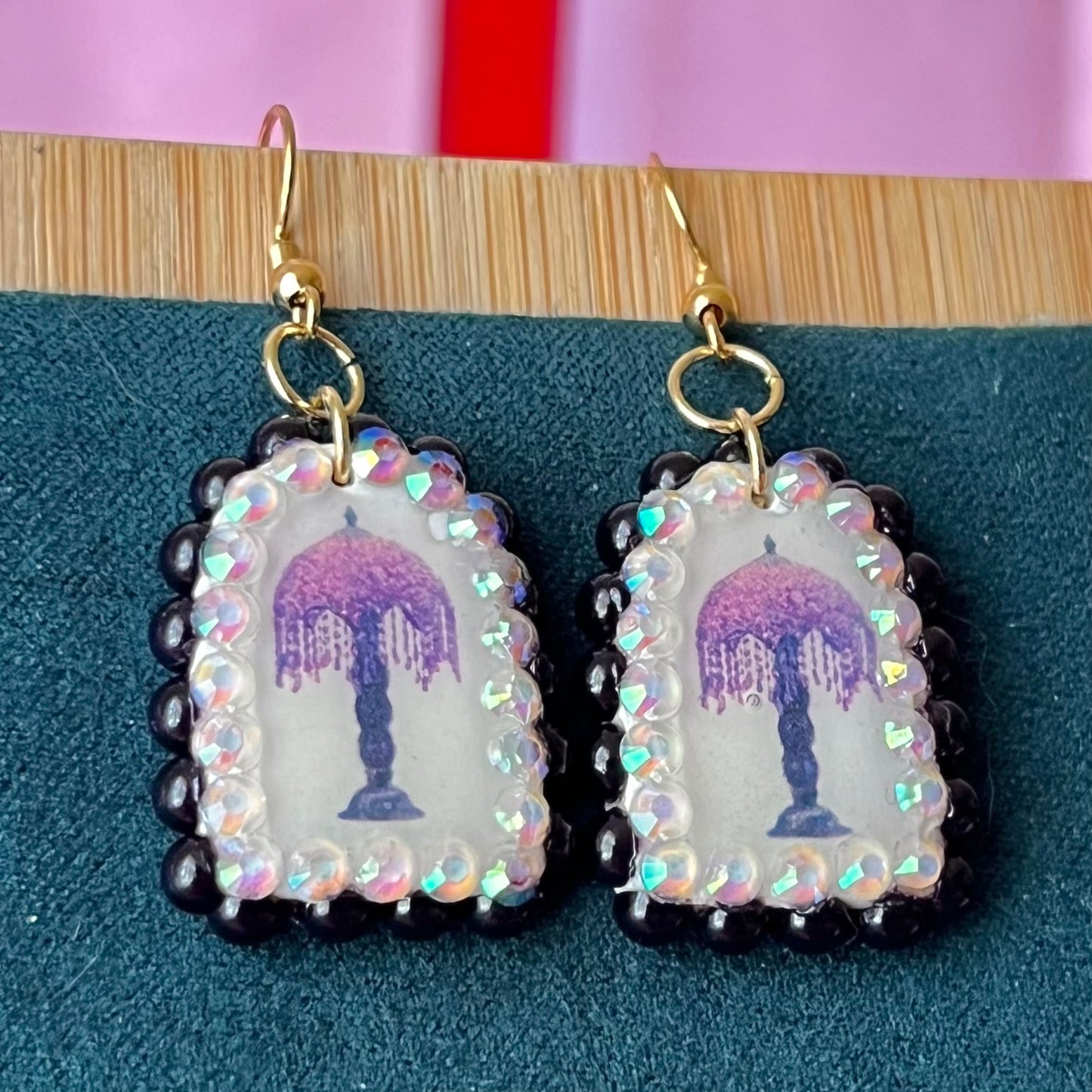 Vintage Lamp Earrings | Purple + Pink Rhinestone Dangles | Olive Made