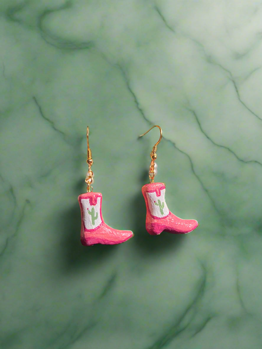 Country Cowgirl Boots - Handmade & Hand Painted Charm Earrings - Olive Made