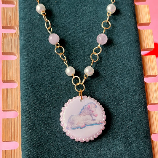 Coquette Unicorn Necklace | Rose Quartz Pearl Necklace | Olive Made