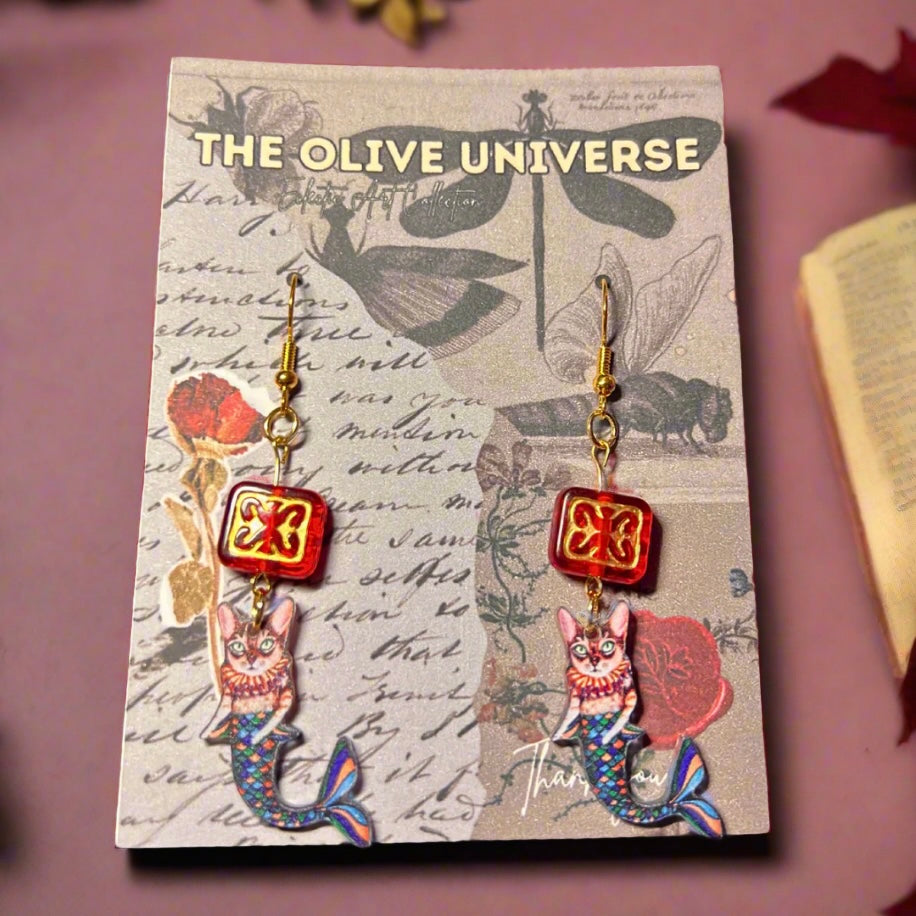 The Baroque Mermaid Cat Earrings – Limited Edition Artisan Charm Earrings