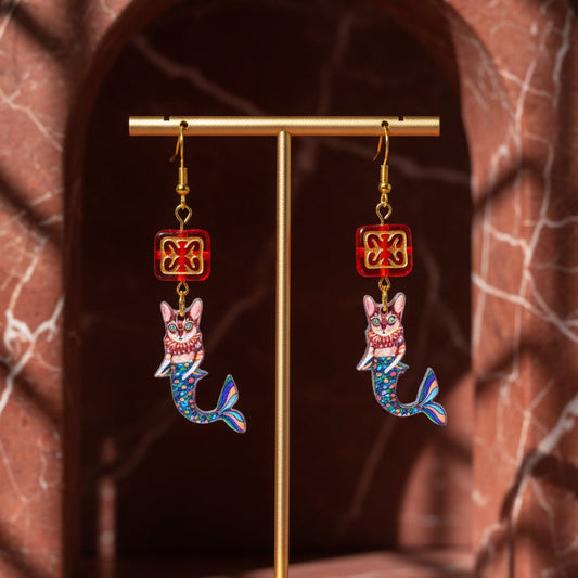 The Baroque Mermaid Cat Earrings – Limited Edition Artisan Charm Earrings