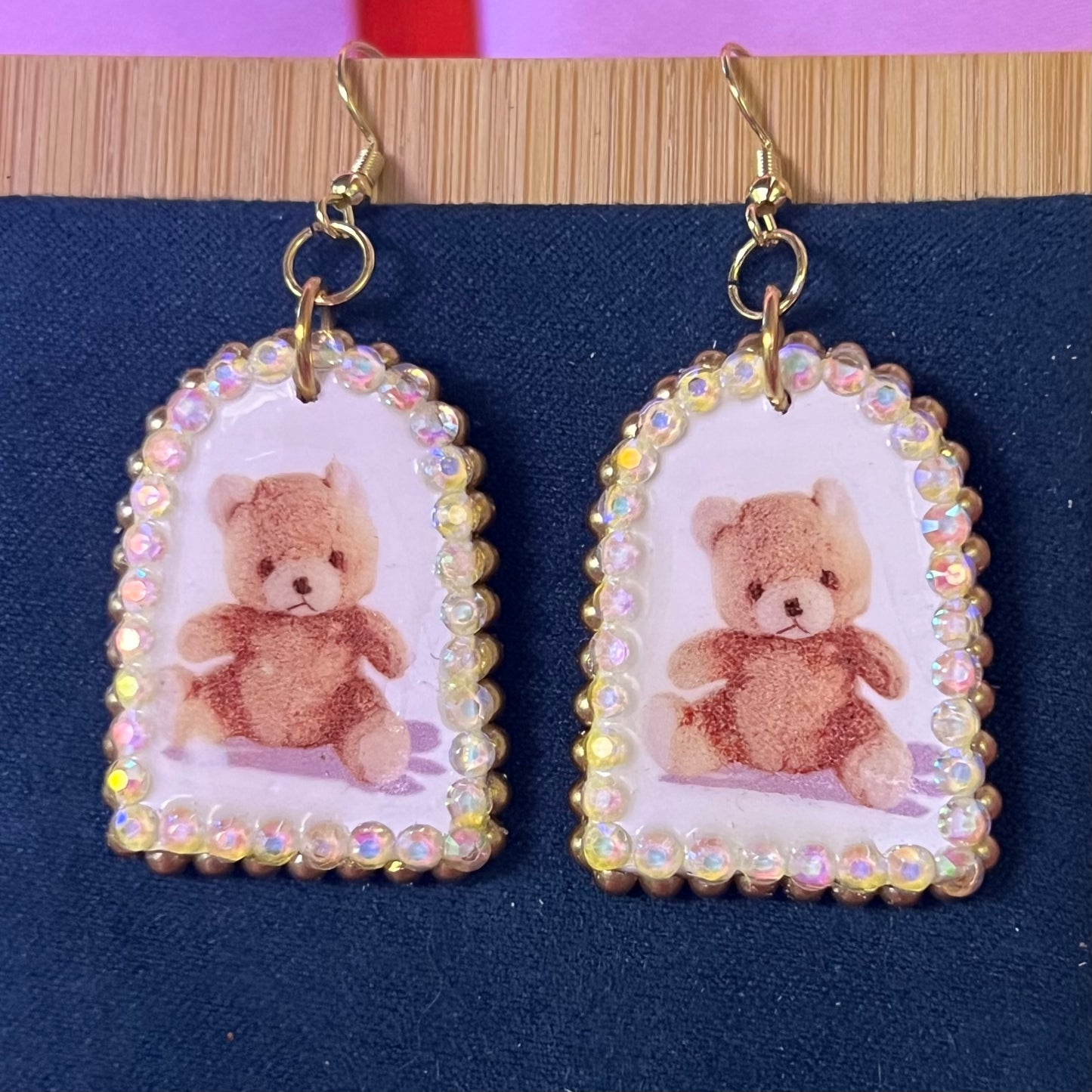 Little Bear Plushie Bronze Pearls Earrings | Kawaii Coquette Teddy Bear Jewelry