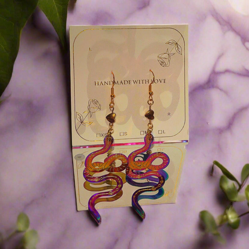 Celestial Cosmos Hematite Snakes - Hematite Stone 14k Gold Plated Earrings