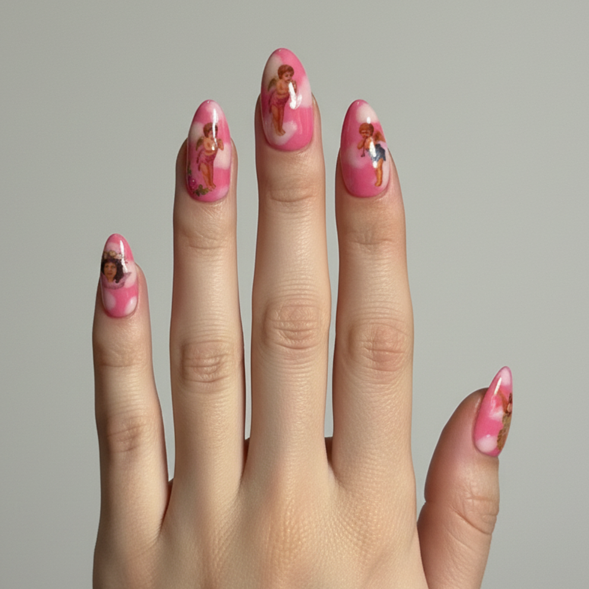 Pink Skies Angel Press-On Artisan Nails