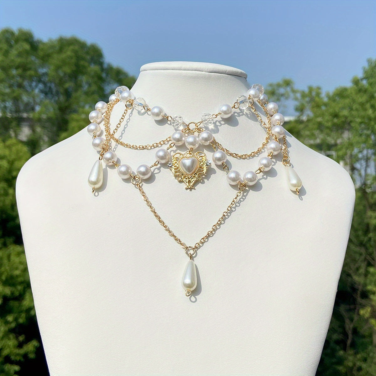 rose white cascading neck adornment