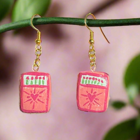 Matchbox Heart Earrings - Handmade Polymer Clay Charm Earrings
