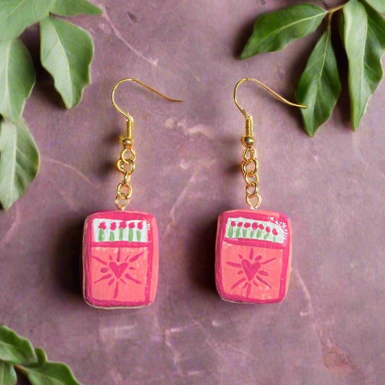 Matchbox Heart Earrings - Handmade Polymer Clay Charm Earrings